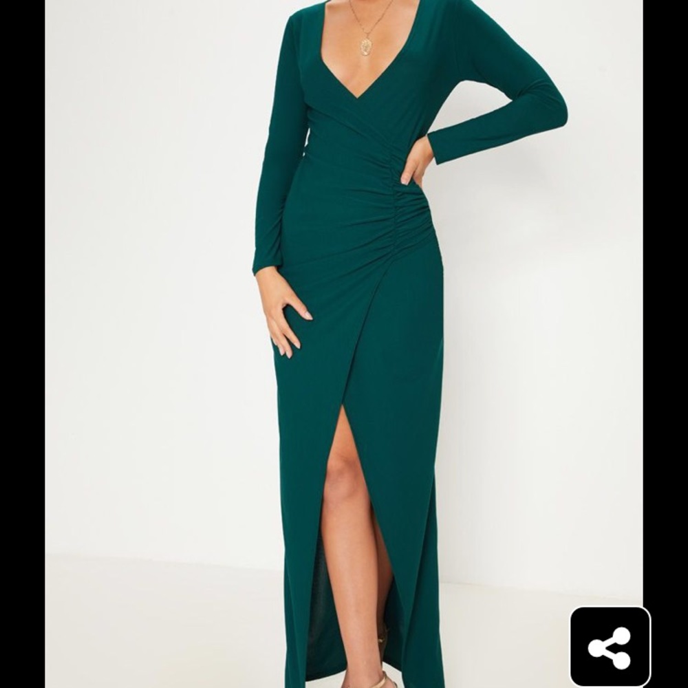 Emerald green plunge long dress